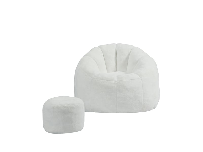  Fauteuil pouf avec repose-pieds 105x105x70 cm en polyester blanc cassé  - Conforama E