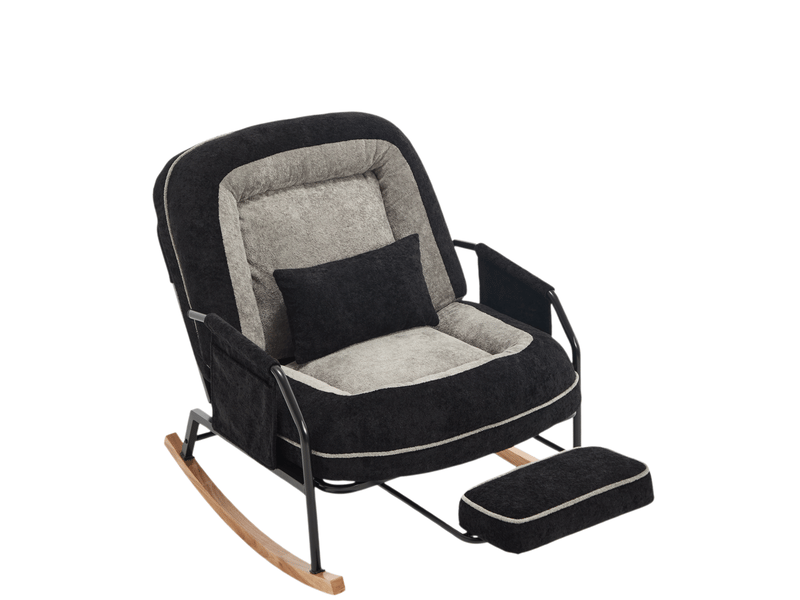  Fauteuil à bascule design bicolore noir et gris, dossier réglable et repose-pied rétractable pour se détendre  - Conforama A