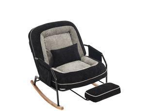 Fauteuil à bascule design bicolore noir et gris, dossier réglable et repose-pied rétractable pour se détendre