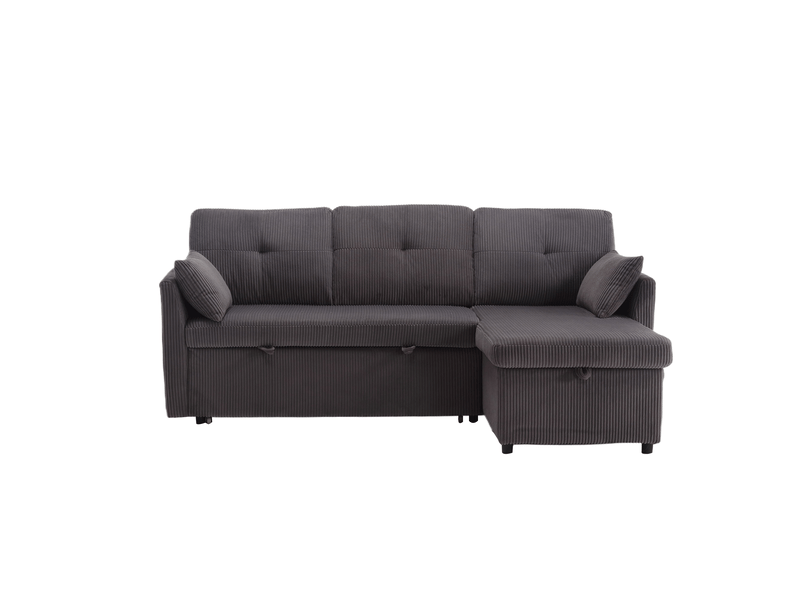 Canapé d'angle convertible 3 places,206x108x66cm,canapé-lit 3 places envelours côtelé avec lit gigogne,méridienne réversible rangement,gris foncé - Conforama A