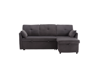 Canapé d'angle convertible 3 places,206x108x66cm,canapé-lit 3 places envelours côtelé avec lit gigogne,méridienne réversible rangement,gris foncé