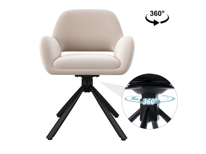  Chaises de salle à manger lot de 2 pivotantes avec accoudoirs - lpospi - dossier enveloppant, velours beige  - Conforama E