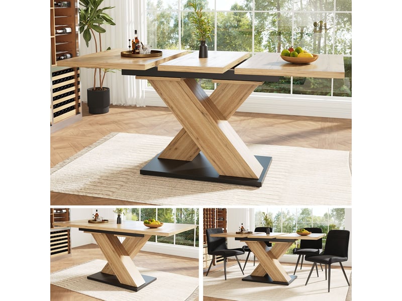  Table à manger extensible 119-158, 5 x 80 x 75 cm, table de cuisine rectangulaire, 4 à 6 personnes pour salon, naturel  - Conforama D