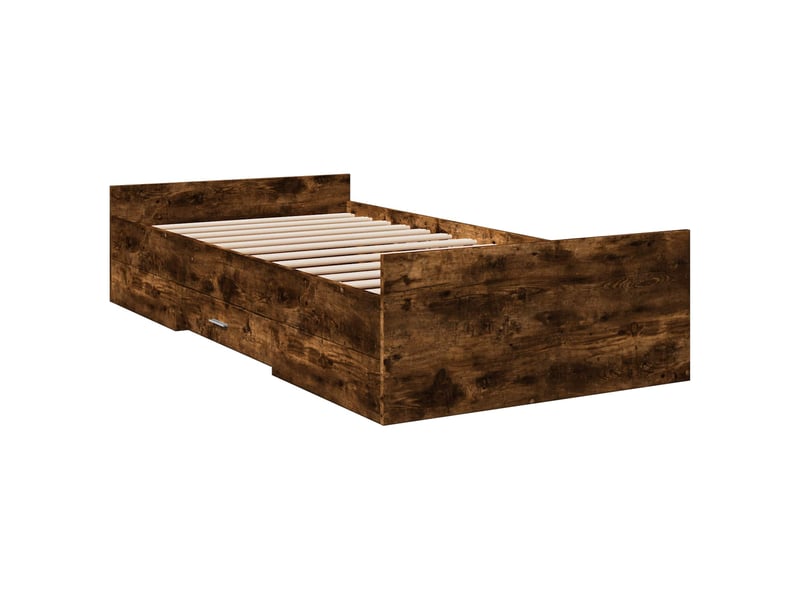 Lit simple- lit adulte - cadre de lit avec rangement avec tiroir chêne fumé 80 x 200 cm - Conforama B