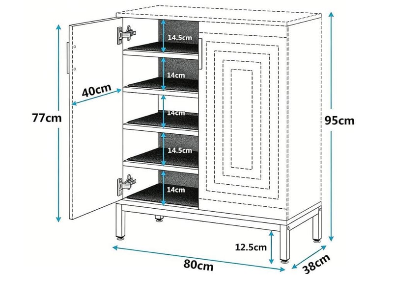 Meuble à chaussures 2 portes avec 5 étagères amovibles et pieds réglables, pour entrée, noir, 80 × 38 × 95 cm - Conforama E