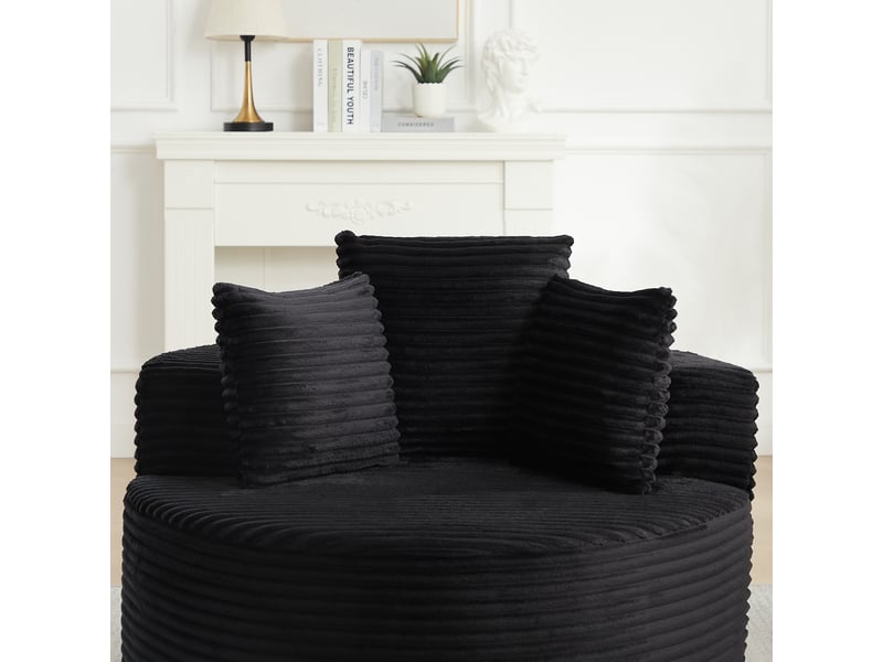  Fauteuil rond une place de 110 cm en velours côtelé noir, fauteuil lounge moderne avec trois coussins pour salon ou chambre  - Conforama W