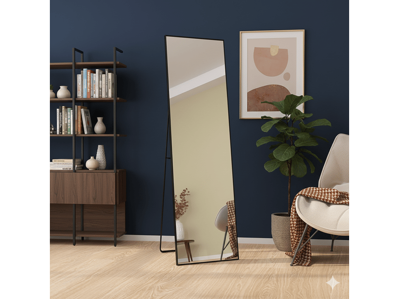Miroir sur pied 140x40cm noir - miroir mural pleine longueur - cadre en alliage d'aluminium - verre trempé hd anti-explosion - Conforama D