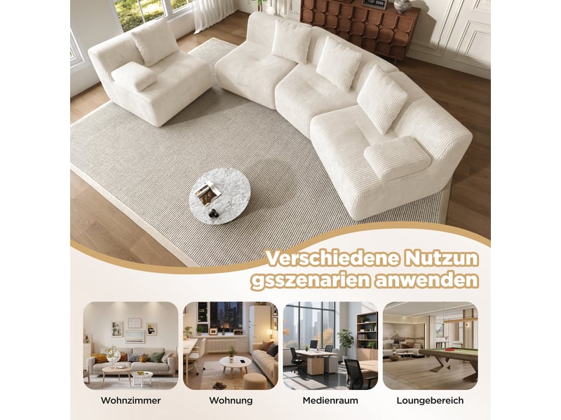 Canapé modulable 4 places en velours côtelé, 4 modules, sans montage, 311×90×65 cm, charge 400 kg - Conforama R