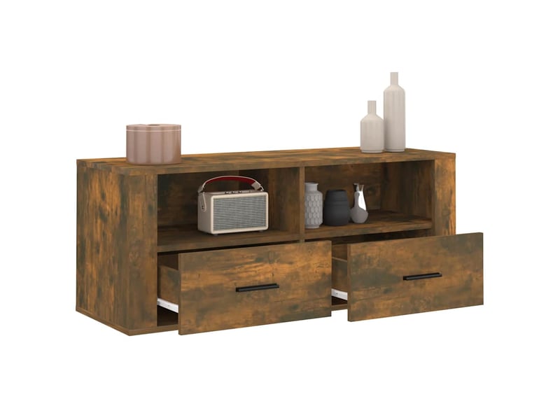  Meuble tv - banc tv - meuble de rangement chêne fumé 100x35x40 cm bois d'ingénierie  - Conforama E