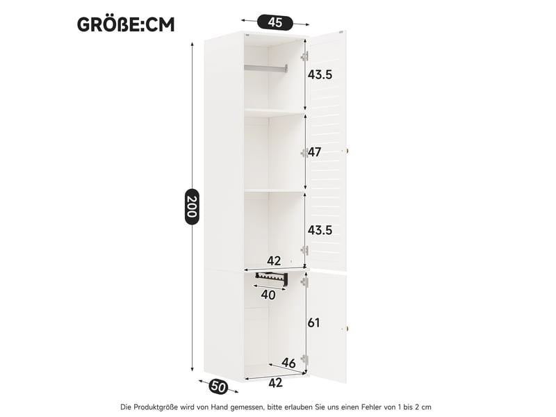 Haut buffet de rangement 45x50x200 cm avec porte persienne, panneau de particules blanc, meuble chambre et dressing - Conforama C