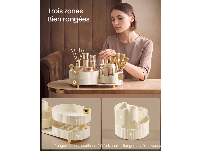  Rangement maquillage, rotatif 360°, 2 niveaux, blanc  - Conforama C