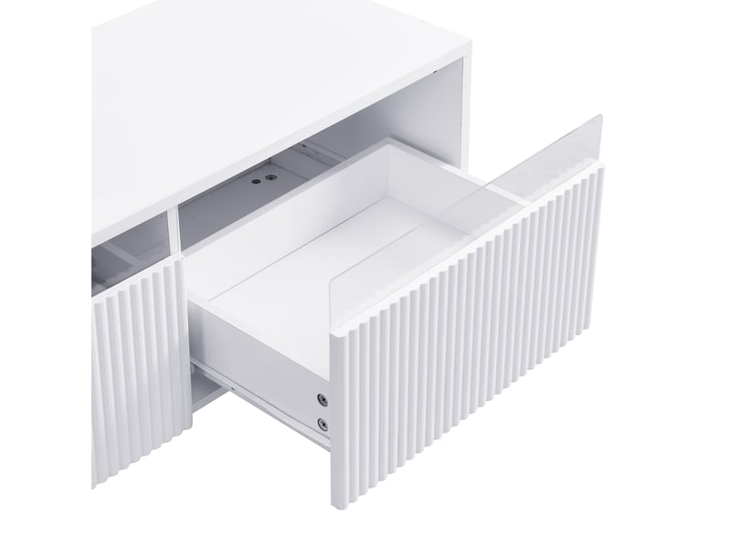  Ensemble de meubles modernes avec éclairage LED, comprenant des portes d'armoires en forme de vague et des panneaux acryliques, blanc  - Conforama E