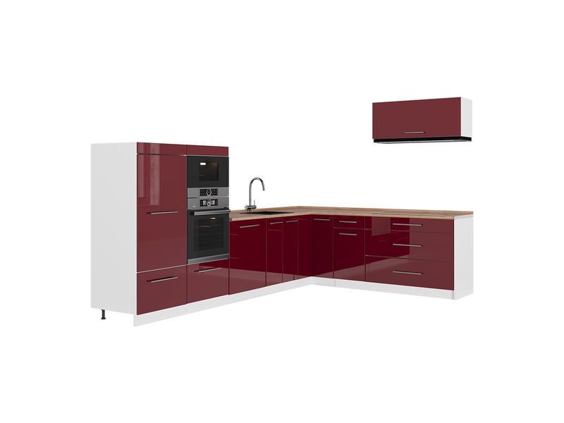 Vicco cuisine en angle, rouge bordeaux haute brillanceblanc, 327x60cm, pt chêne - Conforama A