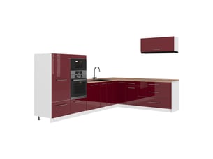 Vicco cuisine en angle, rouge bordeaux haute brillanceblanc, 327 x 227 cm, pt chêne