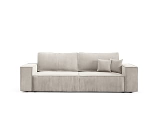 Canapé droit convertible 4 places Velours beige avec coffre de rangement