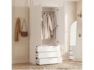 Armoire 2 porte(s) 3 tiroir(s) <strong>LEYTN</strong> <strong></strong> coloris naturel largeur 90 cm