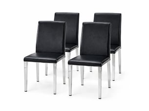 Lot de 4 chaises de salle à manger 90 cm chaise cuisine, noir+argenté, pu, dossier ergonomique, chaise au style moderne