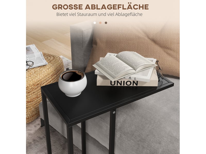  Table basse d’appoint en c avec plateau rectangulaire, structure en acier pour canapé ou lit noir 46 × 26 × 60 cm  - Conforama E