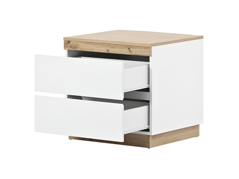  Chevet 2 tiroirs 55x40x55 cm, finition blanc+chêne en panneaux de particules e1, design classique et assemblage facile  - Conforama E
