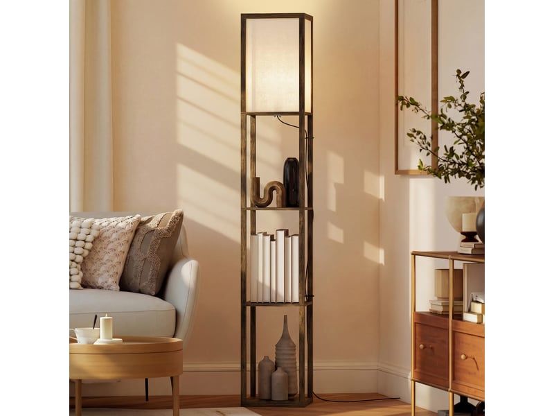  Lampadaire avec 3 compartiments de rangement pour ampoules e27 (40 w max.) pour salon, 26 x 26 x 160 cm, brun rustique  - Conforama C