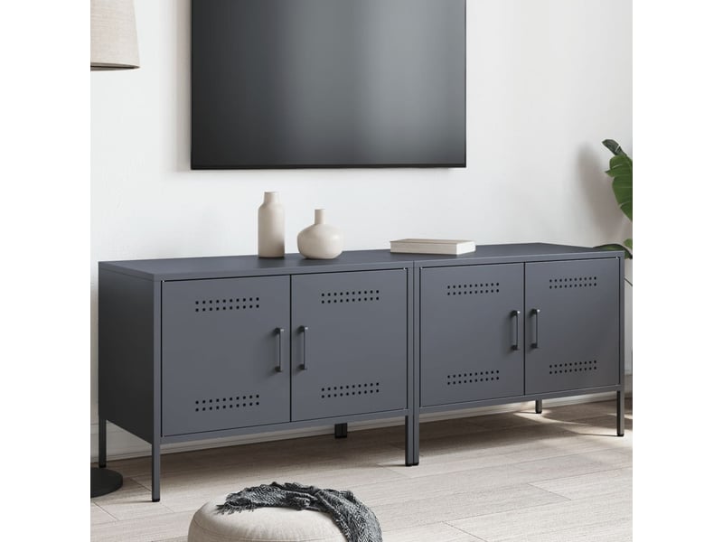  Lot de 2 meuble tv bas salon anthracite 68x39x50,5 cm acier shl58606  - Conforama B