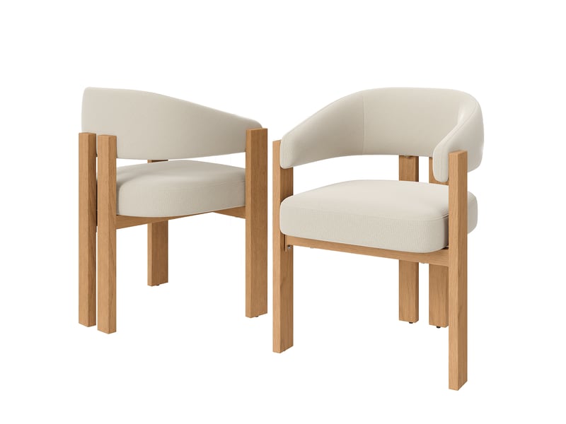  Lot de 2 chaises de salle à manger beige, dossier ergonomique, assise rembourrée, pieds métal effet bois naturel, patins réglables, charge 150 kg  - Conforama A
