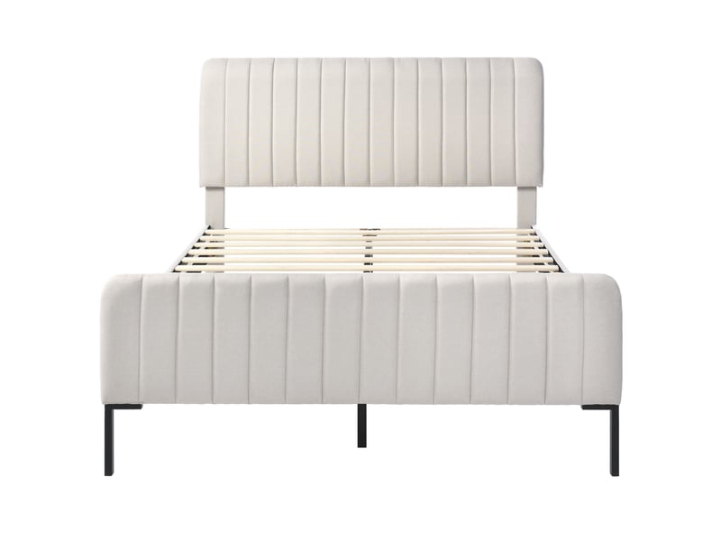  Lit adulte,160x200 cm,avec tête de lit réglable,lin,gris beige  - Conforama A