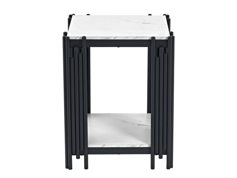  Table basse 43x40x55 cm, 2 niveaux, en mdf aspect marbre noir et coloris blanc, structure en métal noir  - Conforama A
