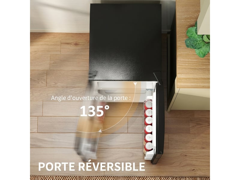  Réfrigérateur congélateur 88 l, petit réfrigérateur combiné avec portes réversibles et éclairage, 45,5x50x86,5cm, noir  - Conforama R