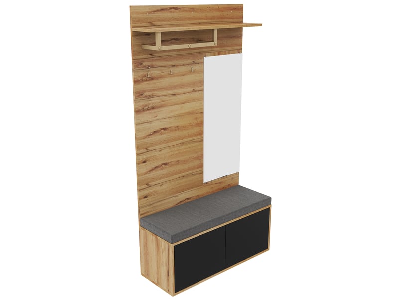 Portemanteau avec banc et rangement noir 100 x 190 cm en panneau de particules - Conforama D