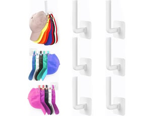 Crochets muraux 6 pièces porte casquette, organiseur de chapeaux polyvalent, casquette mural, pour chapeaux, écharpes, sacs (blanc
