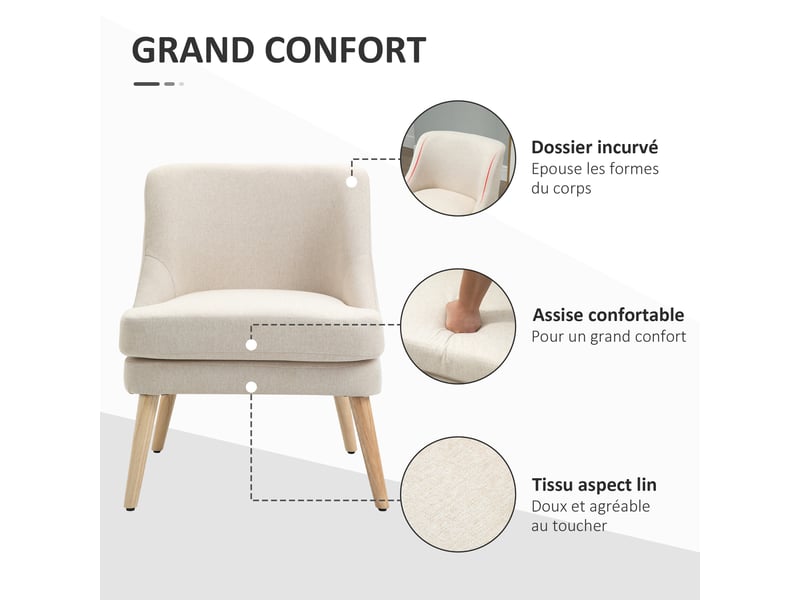  Fauteuil scandinave – assise confortable – style épuré  - Conforama D