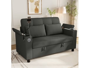 Canapé droit fixe <strong>MODENVIE</strong> <strong></strong> 2 places Velours côtelé gris avec coffre de rangement