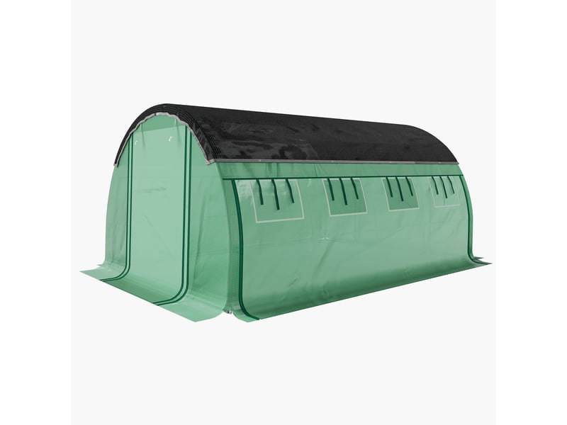  Serre tunnel de 4 x 3 x 2 m avec filet de protection solaire, parois latérales enroulables, bâche en plastique, structure en acier, verte  - Conforama B