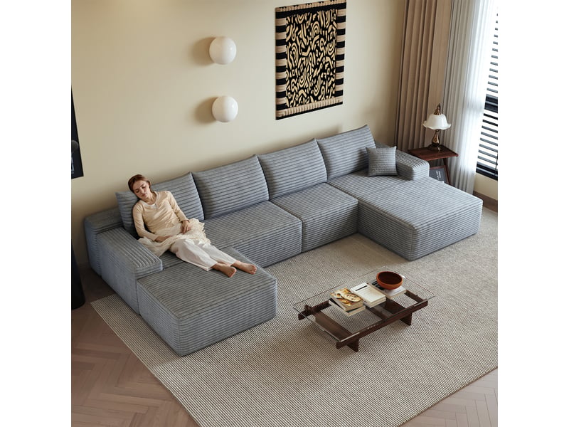 Canapé d'angle, canapé modulable, design moderne, 340 cm, pour salon, chambre, appartement, gris, livré monté, assise profonde - Conforama R