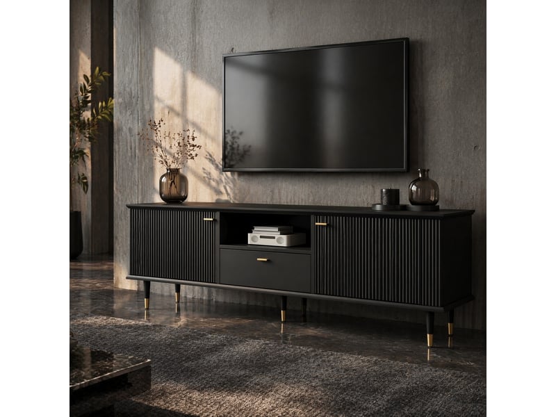  Meuble tv avec 2 portes, 1 tiroir, 1 niche ouverte et passe-câbles, fermeture douce, pour salon, 170×36×54 cm  - Conforama B