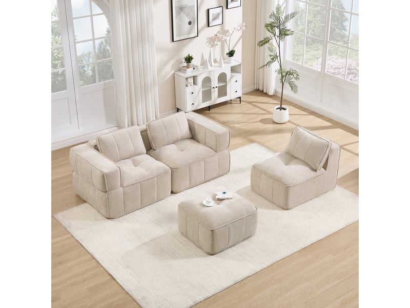 Canapé d’angle modulable 3 places en polyester beige – 271 x 162 x 67 cm Fay Lum - Conforama D
