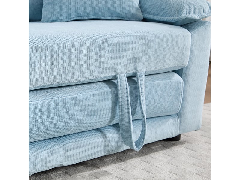  Fauteuil d'appoint avec coussin cervical et lombaire, design moderne pour salon et bureau, en chenille, bleu  - Conforama E