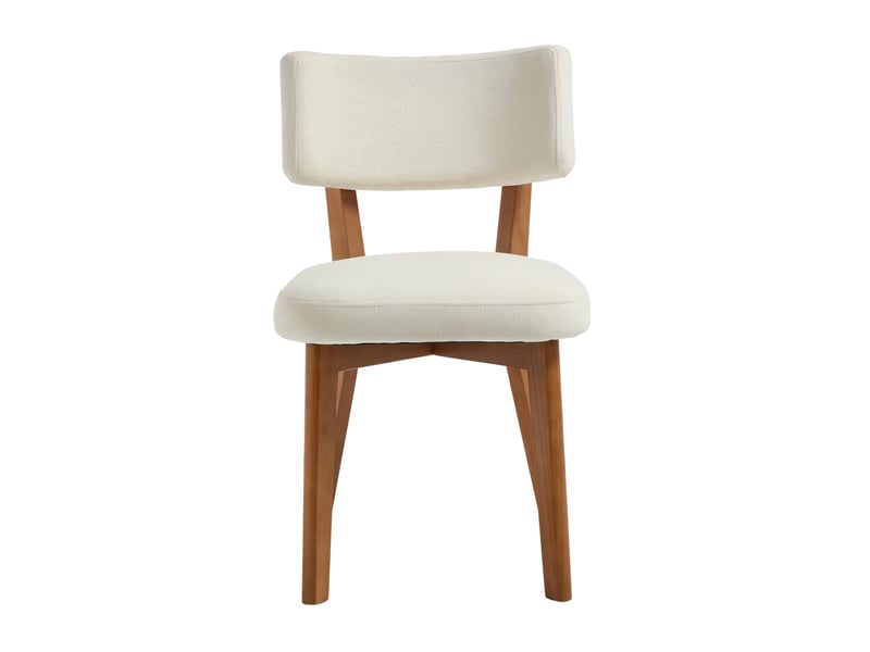  Chaise de salle à manger avec assise et dossier rembourrés ergonomiques, pieds stables en bois massif et tissu beige  - Conforama A