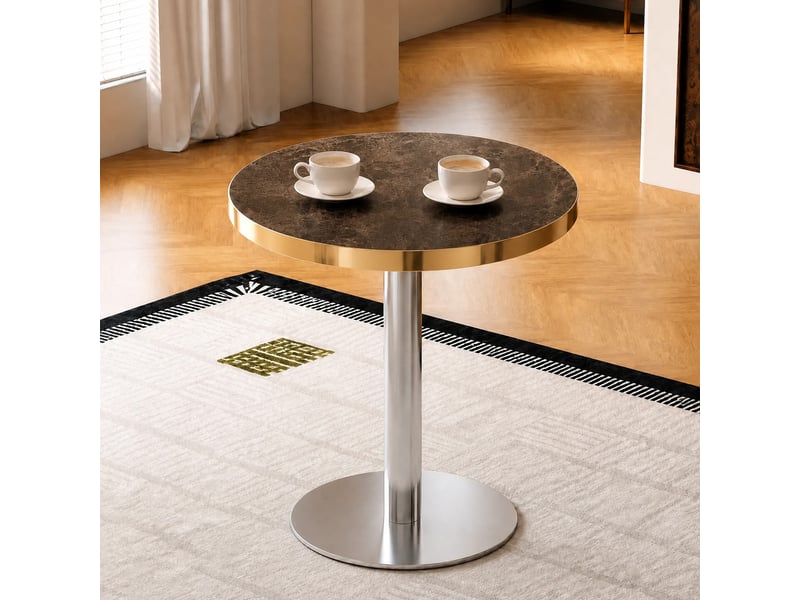  Table d’appoint ronde avec plateau effet marbre et base lestée - lpospi - acier inoxydable doré, mdf gris  - Conforama C