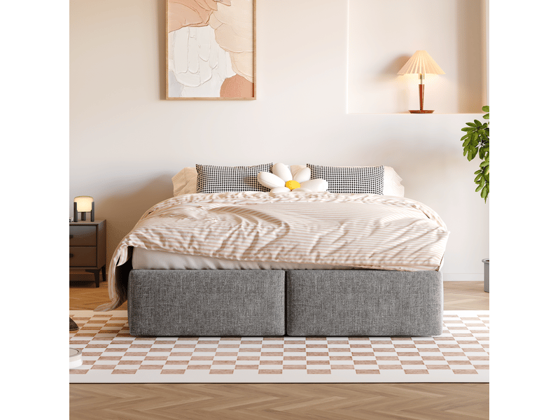  Sommier coffre 2 places 140x200 cm avec 2 tiroirs gris  - Conforama E