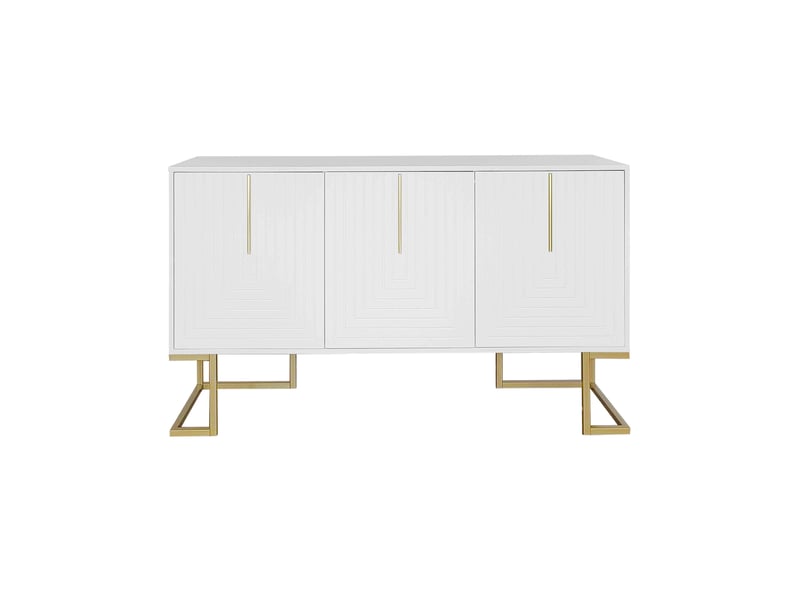  Buffet 3 portes 138 x 40 x 80,5 cm, étagères réglables, façades rainurées, poignées métal, blanc Jamama eleni - Conforama W