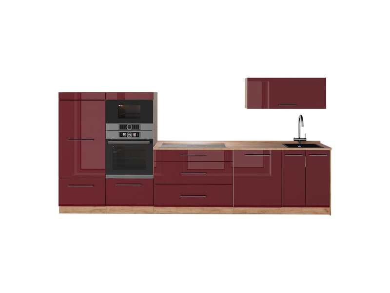  Vicco cuisine, rouge bordeaux haute brillancechêne de force doré, 340cm sans pt  - Conforama A