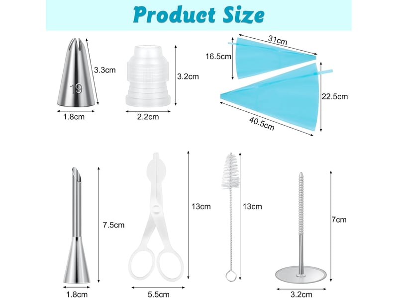  Poche a douille patisserie 34 pcs, 24 douilles en acier inoxydable, 2 poches à douille réutilisables en silicone, pour gâteaux, cupcakes, cookies, p  - Conforama B