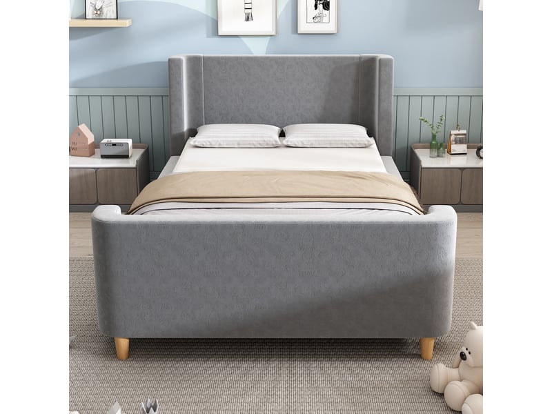  Lit enfant, lit simple 200x90 cm en velours gris avec motif spatial et pieds antidérapants, sans matelas  - Conforama B