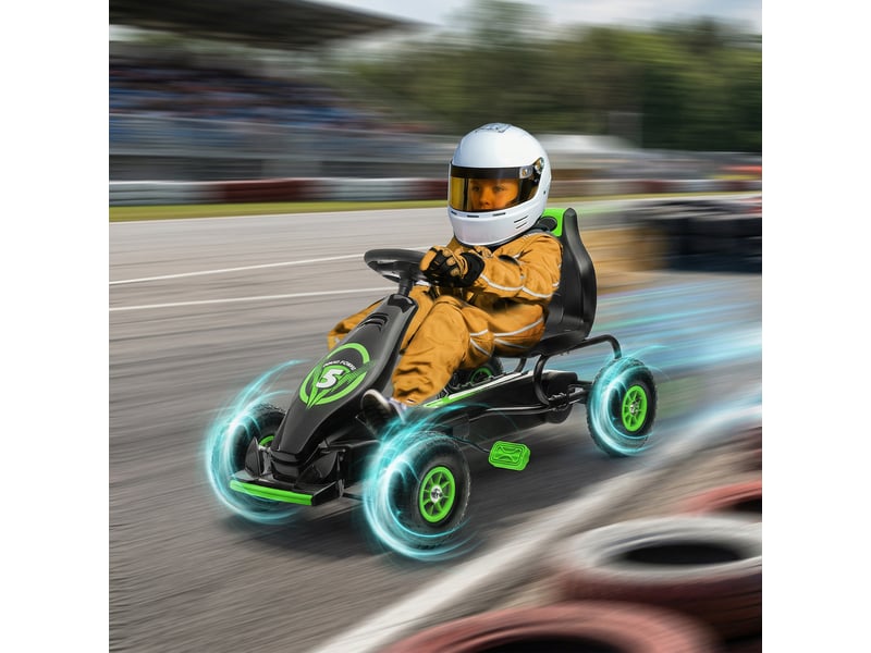  Karting à pédales pour enfants de 5 à 12 ans avec siège réglable, en métal et polypropylène, dimensions : 121 x 58 x 61 cm, vert et noir.  - Conforama D
