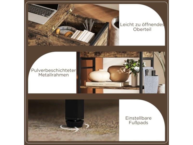 Table de chevet 2 niveaux marron rustique avec prises, usb et rangement 60x29,8x58,5 cm - Conforama E