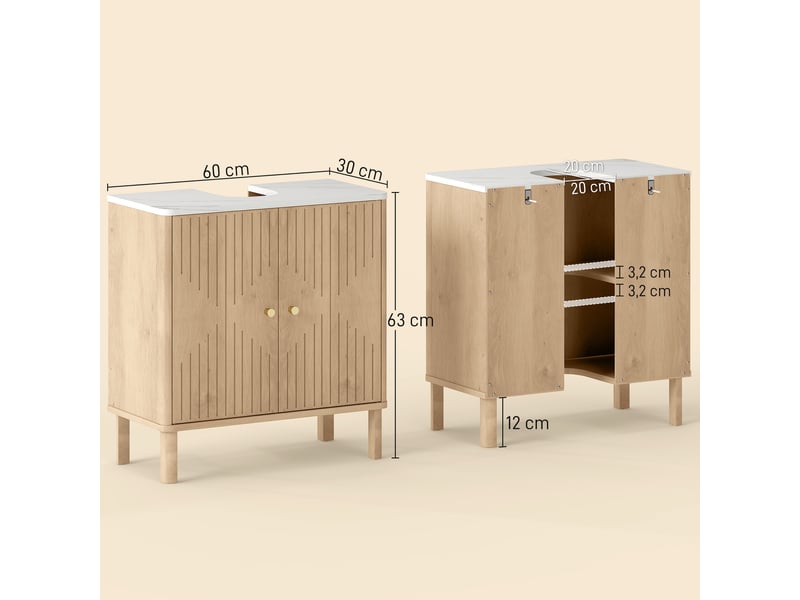  Meuble sous lavabo 60 cm, chêne effet marbre, portes rainurées  - Conforama E
