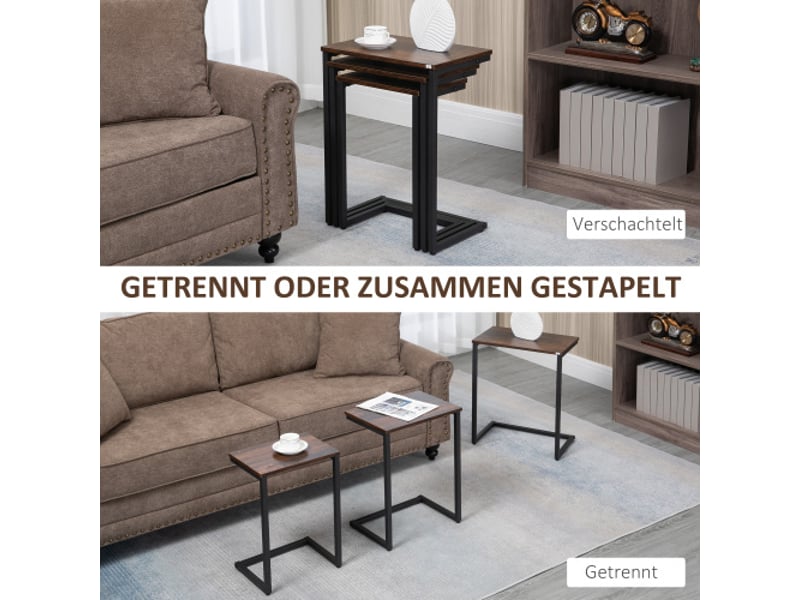  Lot de 3 tables d’appoint c empilables, acier, style industriel marron rustique pour salon  - Conforama B