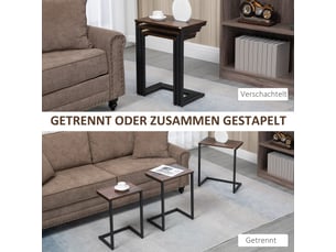 Lot de 3 tables d’appoint c empilables, acier, style industriel marron rustique pour salon